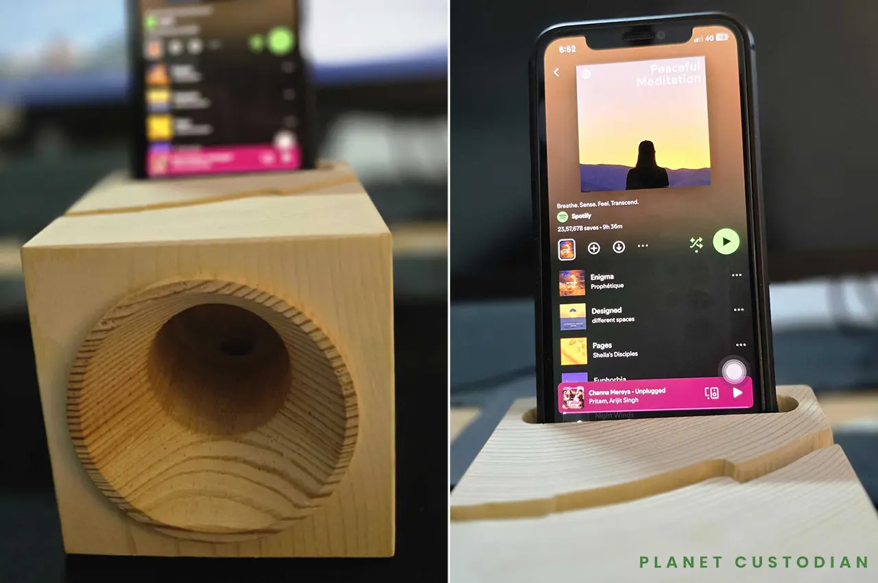 VAIA Cube Smartphone Amplifier From Storm Felled Trees 